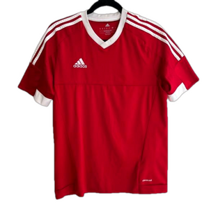 ADIDAS Climacool Athletic Shirt V Neck Three Stripe White Red Gym Casual